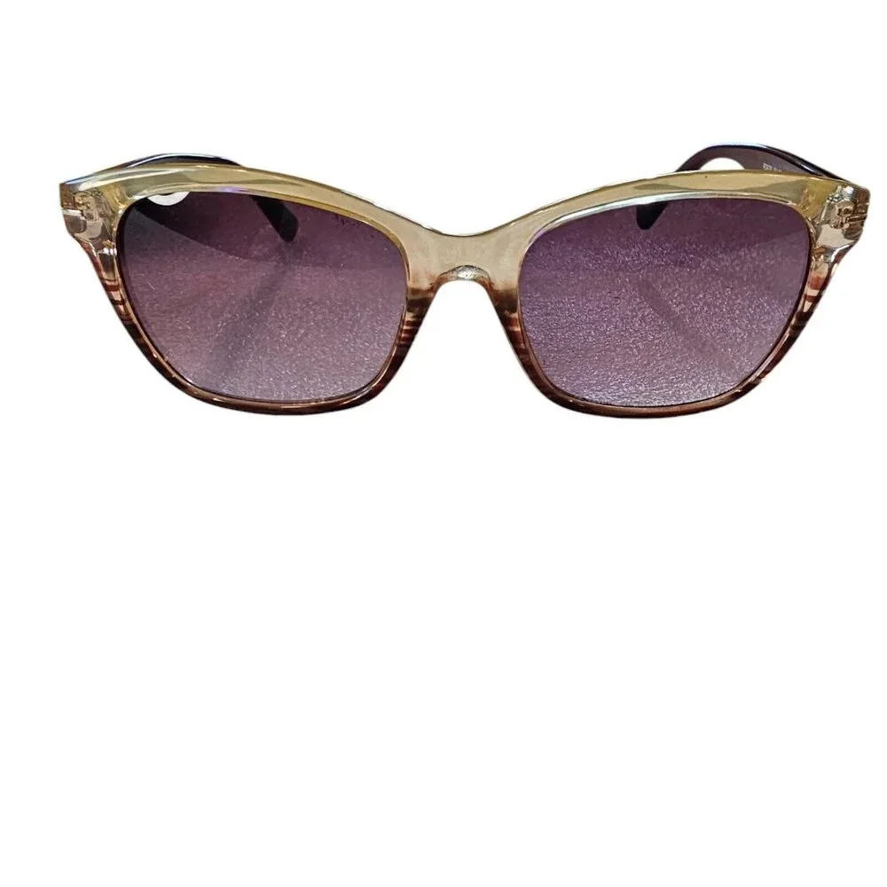 Cateye Runway Sunwear Sunglasses Cream Purple Lenses Retro‎ Mod RS639 Khaki